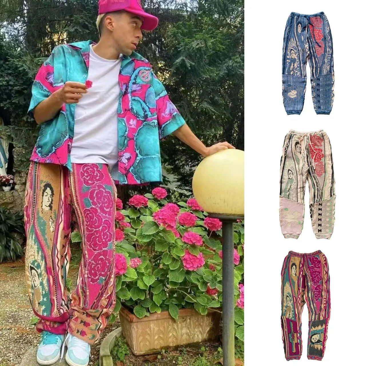 Kapital Vintage Men's Sweaters Top Quality National Characters Bitter Gourd Pattern Jacquard Japanese O Neck Pullover Knitwear Male Luxurious Des