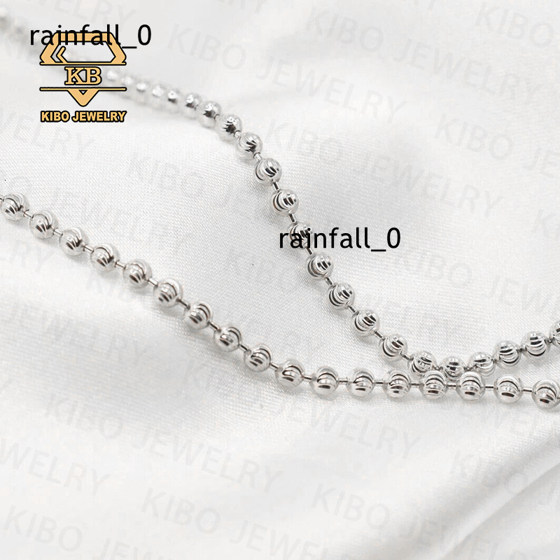 925 Sterling Silver Moon Cut Bead Ball Ice Chain Necklace Bling Shiny Gold Plated Iced Out 2mm Bead Diamond Cut Ball Chains