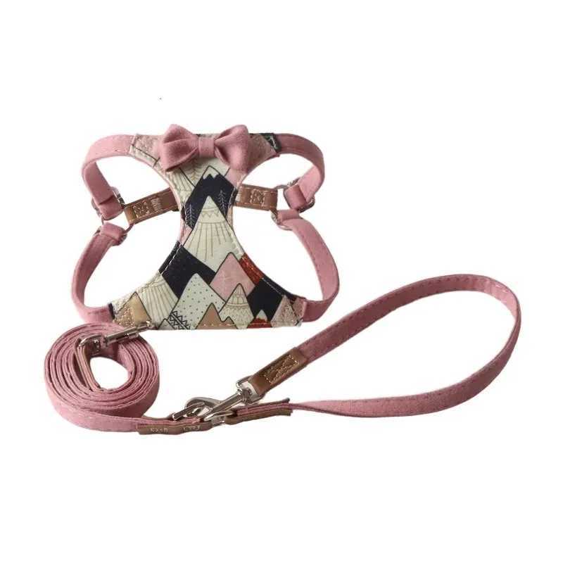 New Mount Fuji Inspired Pet Harness Leash Set Elegant Bow Tie Dog Vest with Adjustable Straps for Small Breeds Accessories C251031