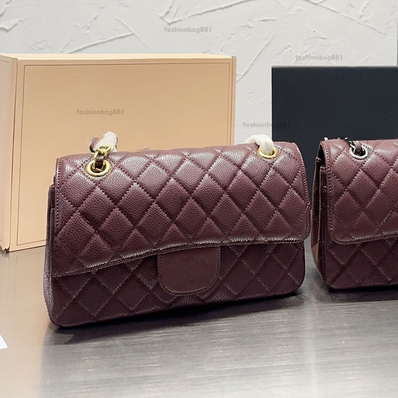 Luxury Designer Classic Medium cf Double Flap Caviar Leather Bags Calfskin GoldSilver Metal Hardware Matelasse Chain Crossbody Shoulder Multi Pochette Purse 23CM