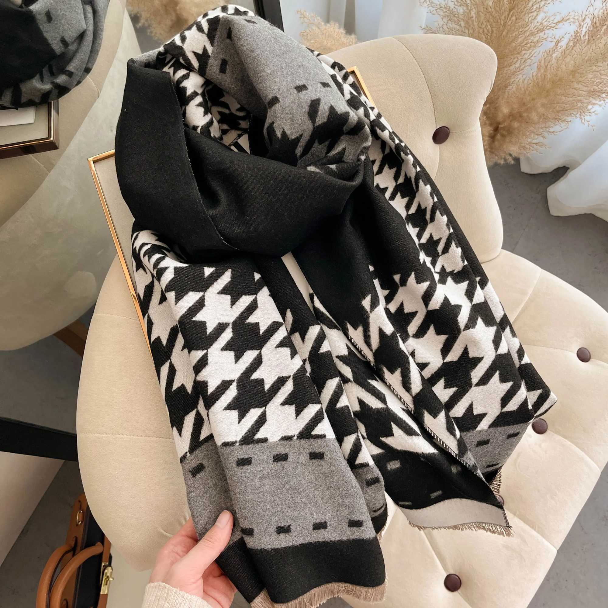 New Winter Houndstooth Scarf Women Cashmere Warm Foulard Female Shawls Wraps Thick Soft Bufanda Poncho Scarves Hijab C251031