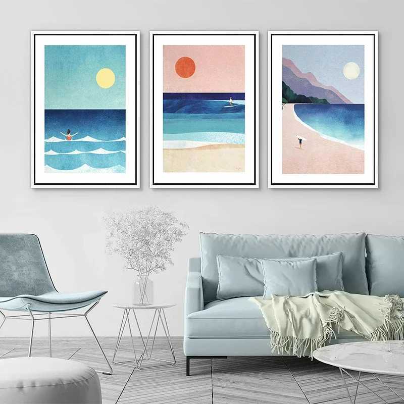 Modern Abstract And Minimst Palm Tree Beach Landscape Art Poster Canvas Prints Mural Living Room Bedroom Home Decoration C251031