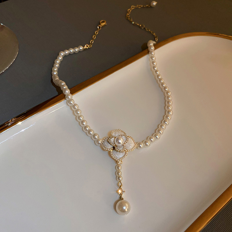 Elegant Camellia Necklace with Pearls for Women, Luxury Multifunctional Pendant Necklace, Light Luxury Niche Jewelry Gift - view 6