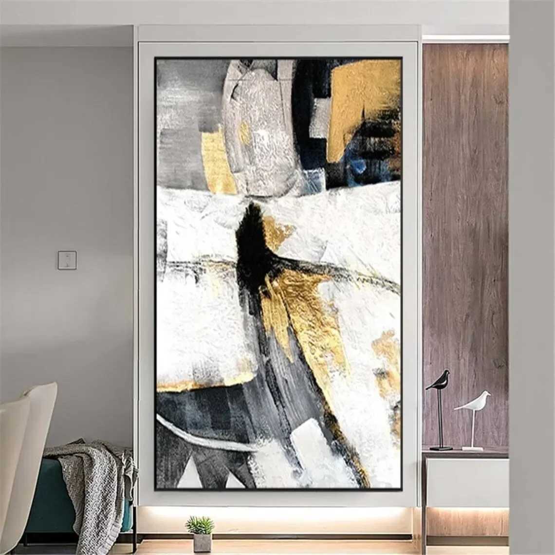 Handpainted Textured Black White 100 Handmade Wall Art Abstract Geometry Wall Art Picture Living Room Porch Entrance Decor C251031