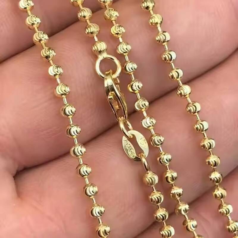 925 Sterling Silver Moon Cut Bead Ball Ice Chain Necklace Bling Shiny Gold Plated Iced Out 2mm Bead Diamond Cut Ball Chains