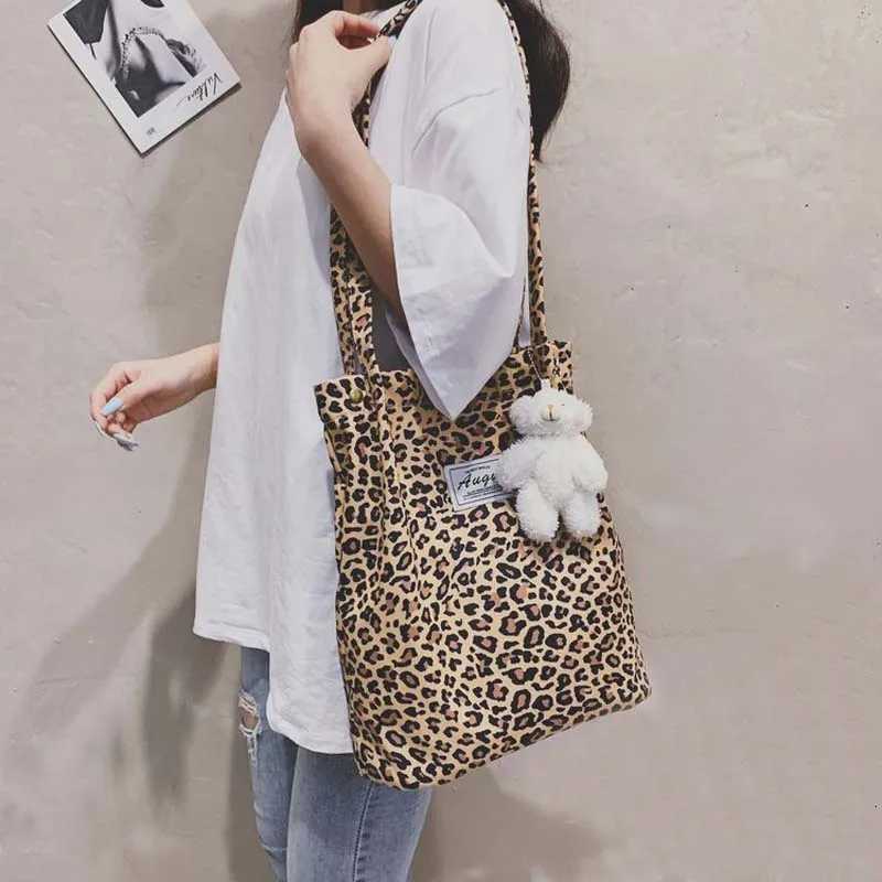 Leopard Print Casual Handbag Canvas Shoulder Bag Ladies Fashion Tote Bags W251031