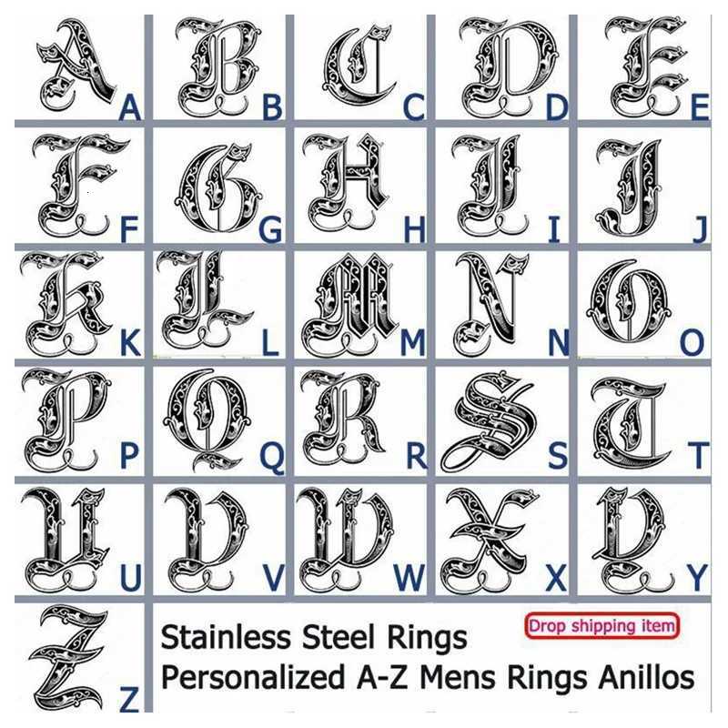 Personalised Initial Engrave A to Z Alphabet Stainless Steel Signet Blank Plain Ring Band High Polished Gold Color Tone USSizeXJ251031