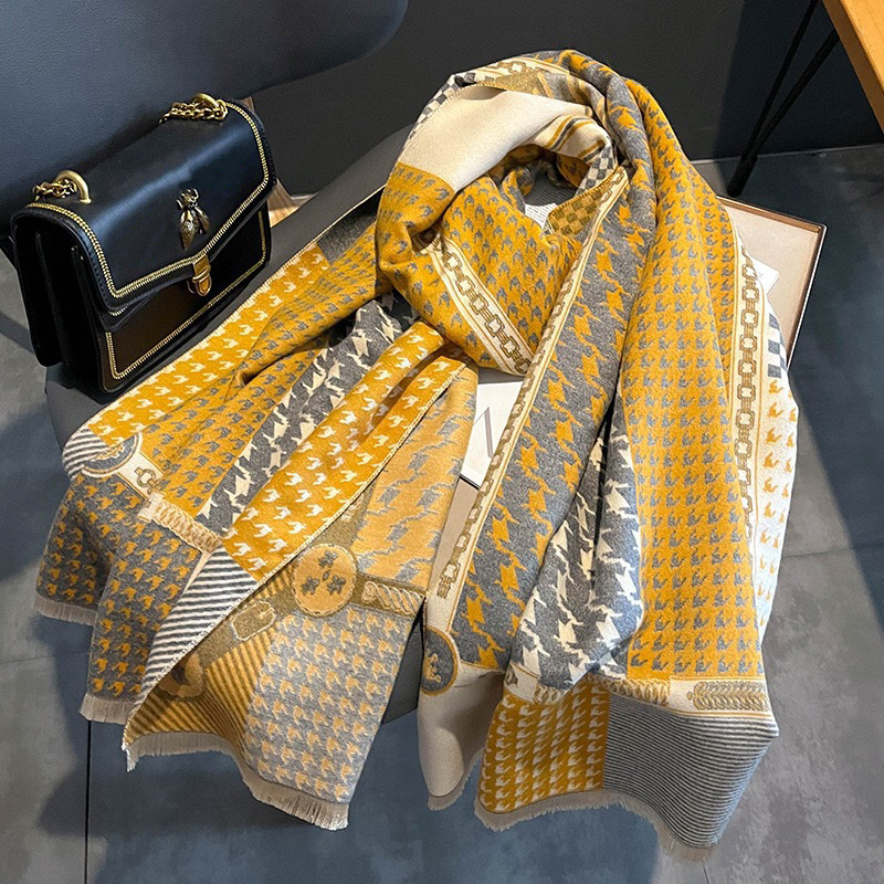 Bird Patterned Jacquard Women s Scarf Autumn And Winter Warm Thick Shawl Scarf Retro Equestrian Style Color Blocking Style Versatile Exquisite Scarf