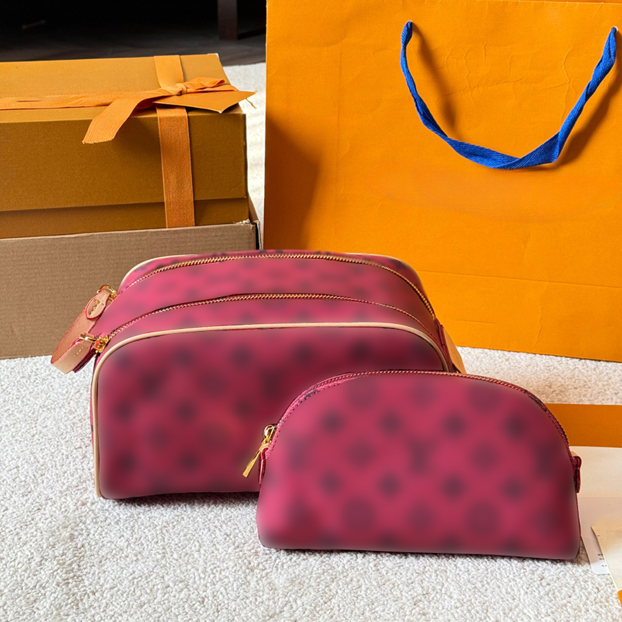 Designer Makeup Bags Luxury Solid Color Two Handed Bag Wash Bag Double Zipper Casual Large Capacity Practical Aesthetic Shoulder Bag Contrasting Letter Decoration