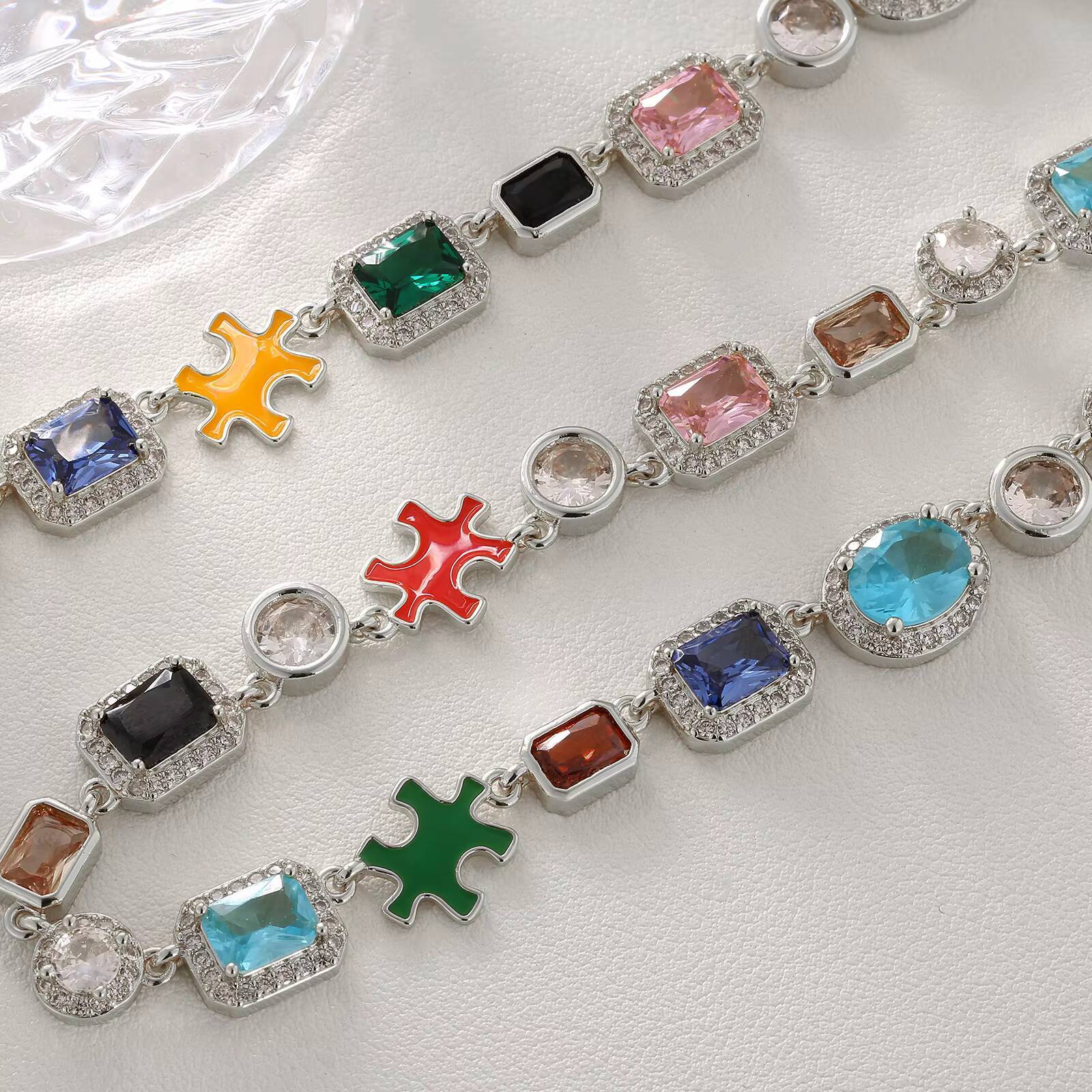 Luxury Jewelry Puzzle Iced Out CZ Diamond Link Chain 18K Gold Plated Men Hip Hop Women Colorful Cubic Zirconia Gemstone Necklace