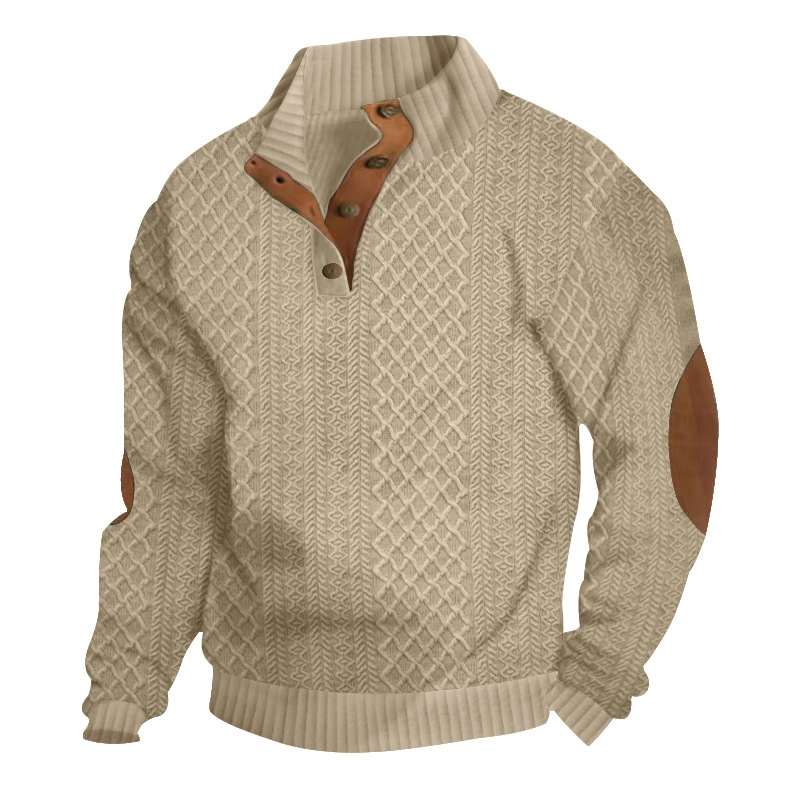 Men's Stand Collar Long Sleeve Sweater Casual Outdoor Style Jacquard Knit Breathable Men's Sweater
