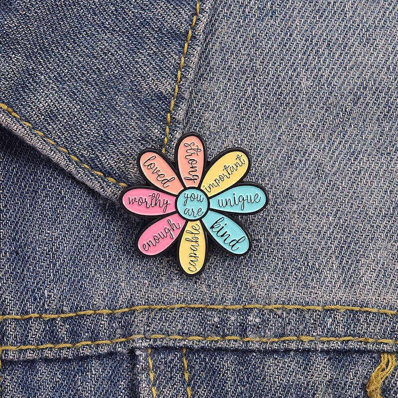 New Cartoon Flower Pattern Brooch Personality Versatile Text Short Sentence Exquisite Clothing Backpack Accessory Metal Badge