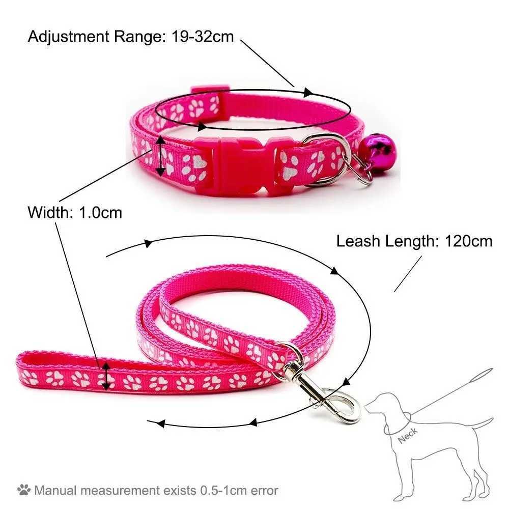 Dog Paw Print Pet Traction Rope with Collar Breathable Puppy Collar Set Adjustable Pet Walking Lead Rope Cat Traction Rope Pet C251031