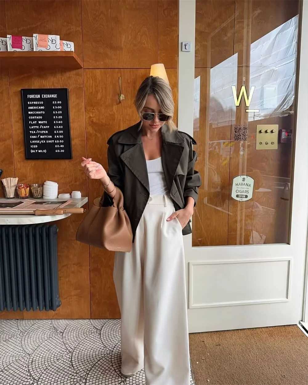 Ladies Vintage Cropped Trench Spring Autumn Jacket Women Streetwear Double Breasted Long Sleeve Top Female Chic Coat Outfits1 Y251105