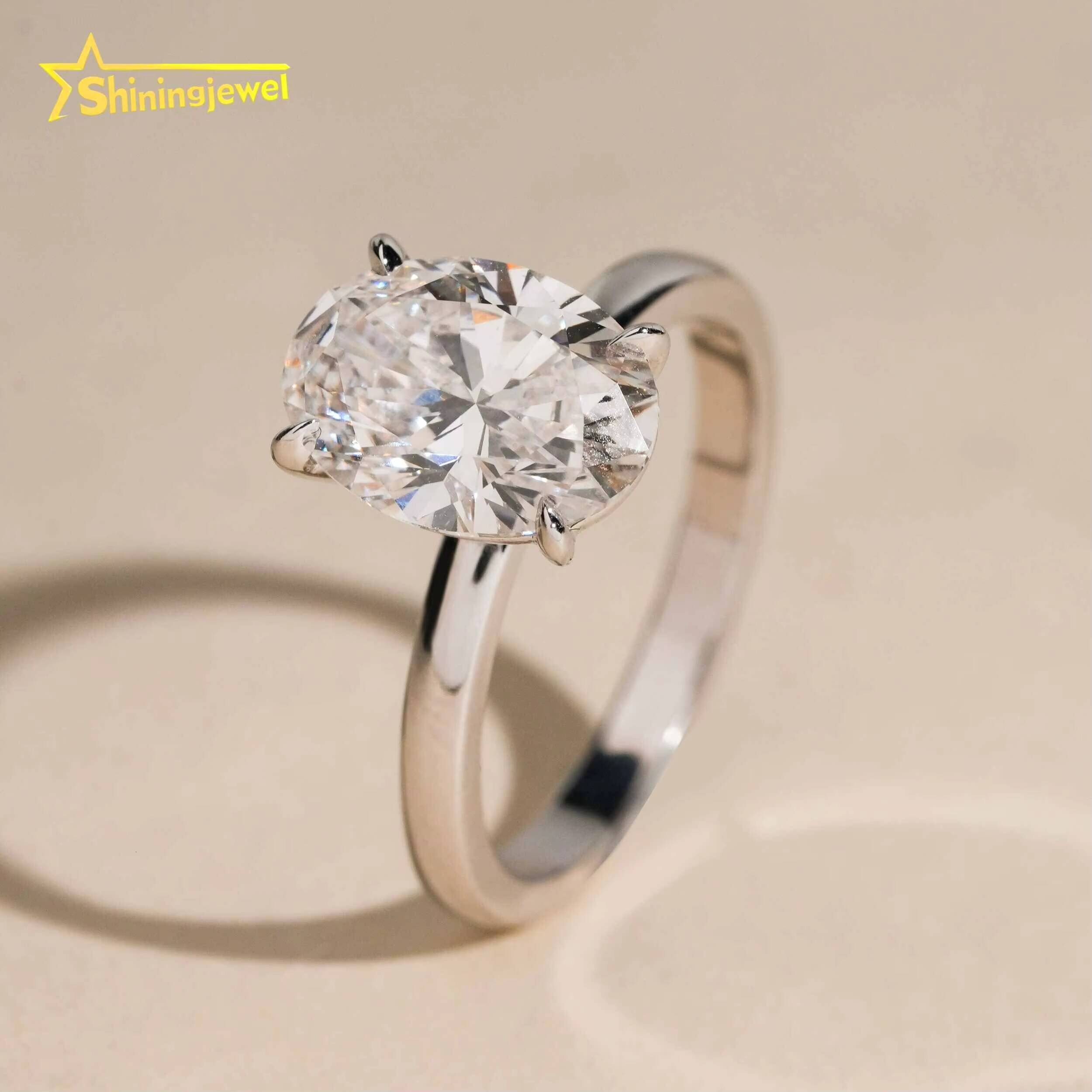 Fine Jewelry 18K Solid White Gold Solitaire 3CT Oval Cut F VS1 IGI Lab Grown Diamonds Engagement Rings