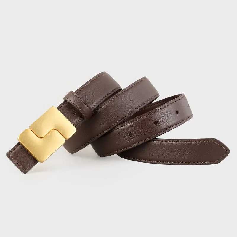 Womens Korean Style Genuine Leather Cummerbunds Female Dress Corsets Waistband Belts with Gold Buckle Decoration Narrow BeltW251030