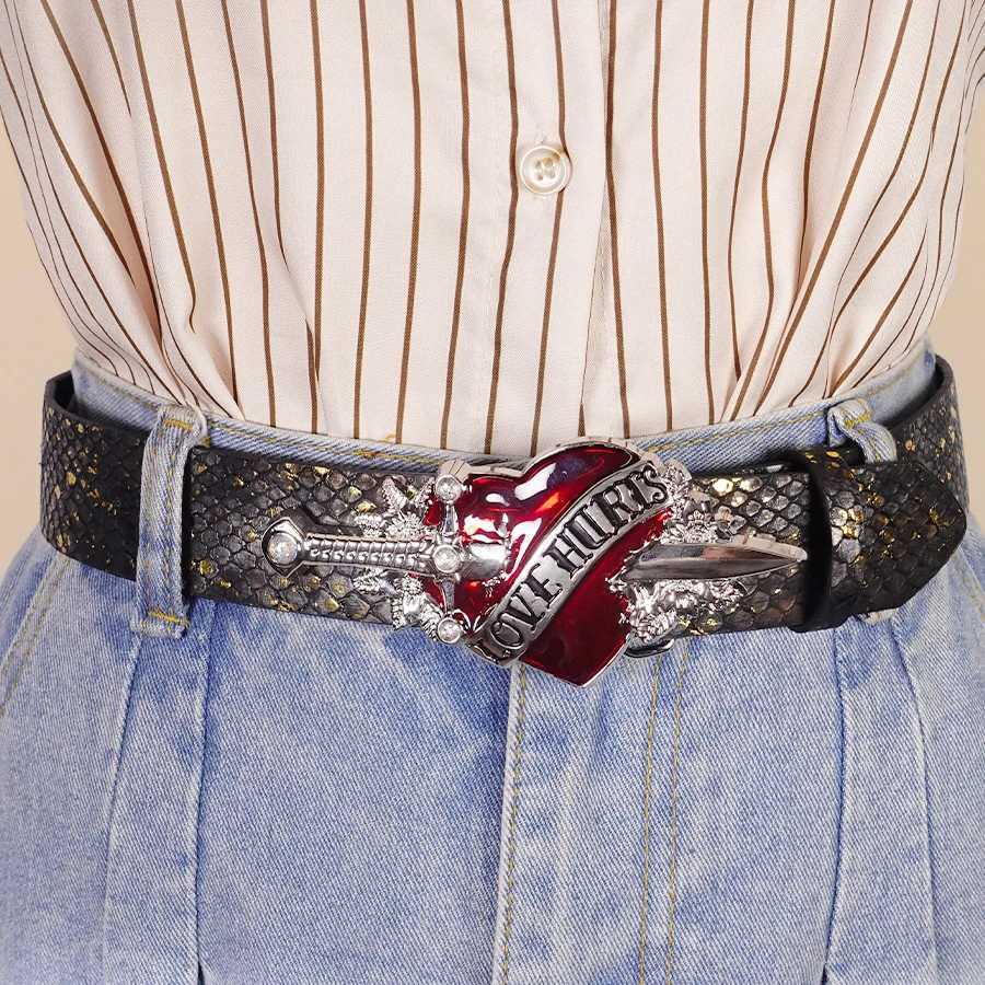 Sword and Heart Creative Design Womens Belt Retro Printed Belt Versatile Casual DecorationW251030