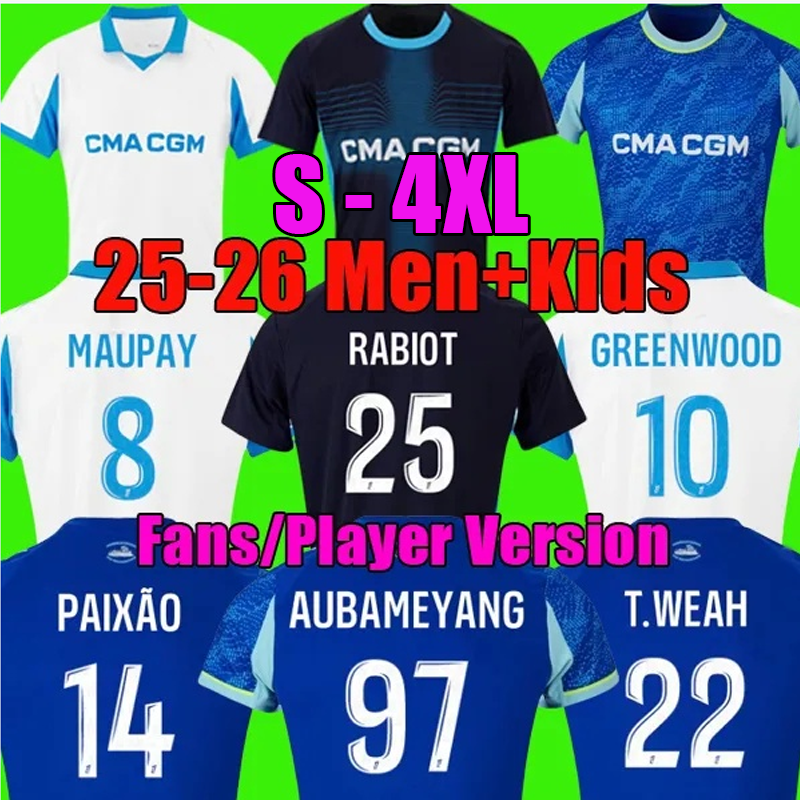 GREENWOOD T.WEAH PAIXAO 25 26 Maillot de foot Olympique de Marseile Soccer Jerseys MAUPAY BALERDI 25 ROWE OM football shirtskit jersey men kids sets