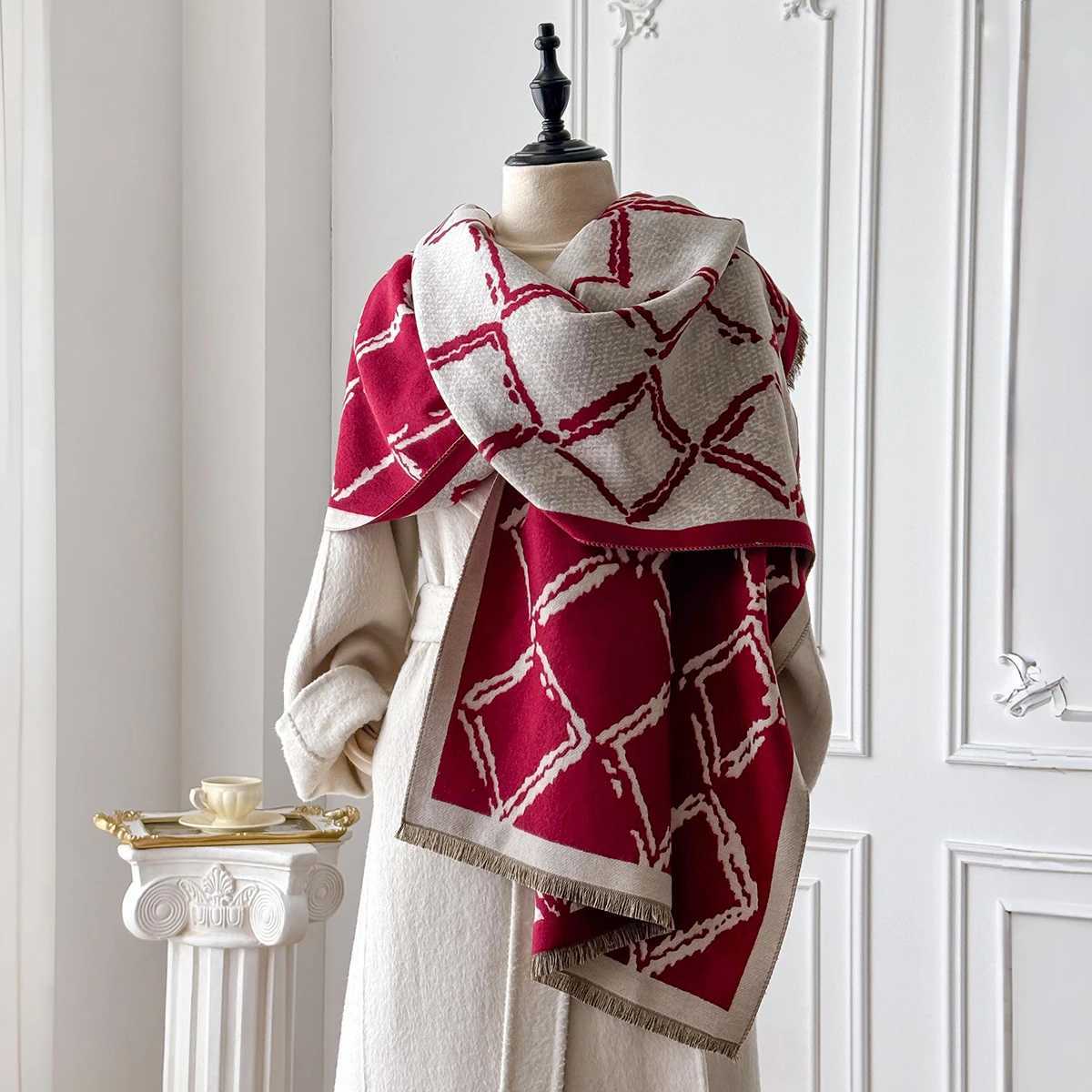 New Design Women Winter Cashmere Jacquard Scarf Female Thick Blanket Soft Bufanda Warmth Tassel ShAWl Kerchief 2025W251030