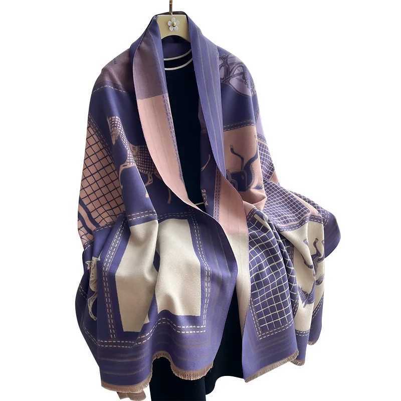 Autumn Winter Scarf Women Shawls Horse Print Wraps Cashmere Blanket Warm Thick Chunky Stoles for Lady Outdoor Bufanda C251031