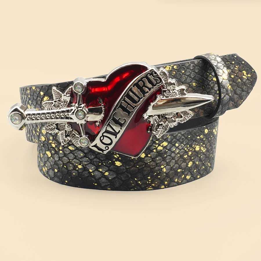Sword and Heart Creative Design Womens Belt Retro Printed Belt Versatile Casual DecorationW251030
