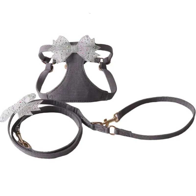 New Crystal Bow Dog Harness Set for Small and Medium Dogs Teddy Bichon Vest DoubleHeaded Leash Pet Supplies Puppy Accessories C251031