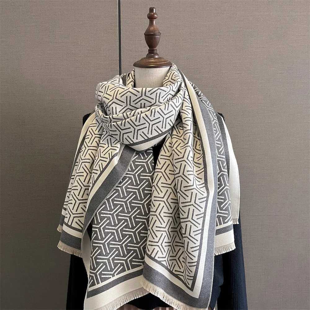 Luxury Cashmere Stripe Scarf Winter Women Shawls Warm Blanket Wraps Female Foulard Bandana Brand Thick Scarves Hijab C251031