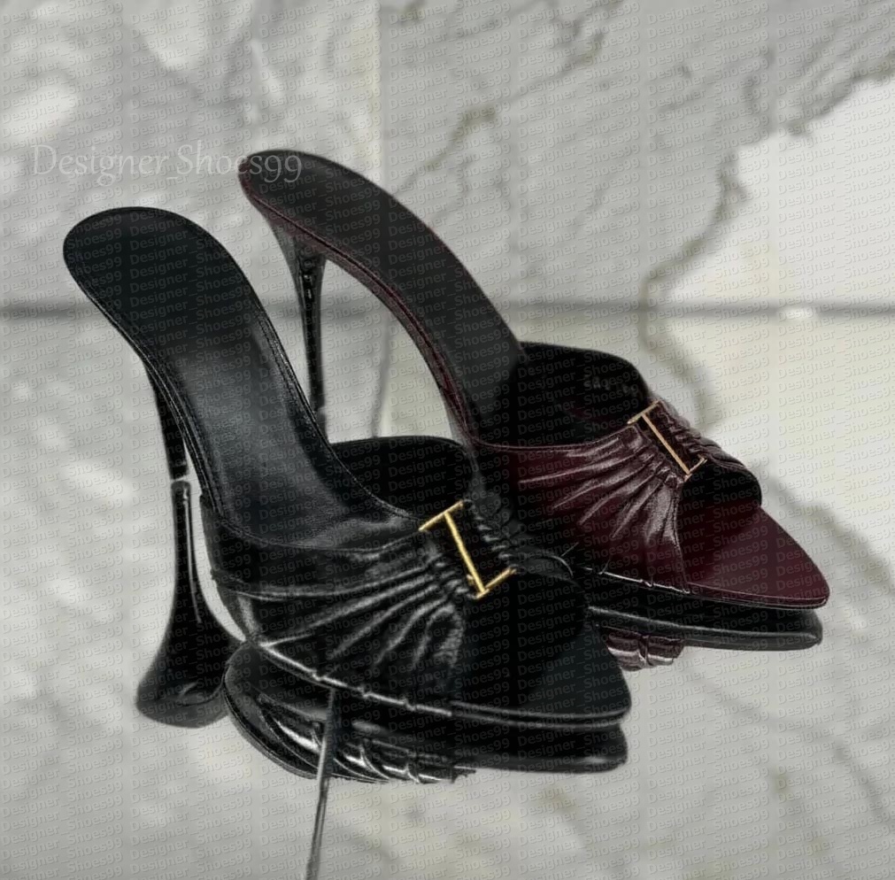 Elegant Dress shoes Ladies stiletto Slippers mules Genuine Leather Fashionable Letter Buckle Sharp toes sandals luxury women designer high-heeled Slipper with box