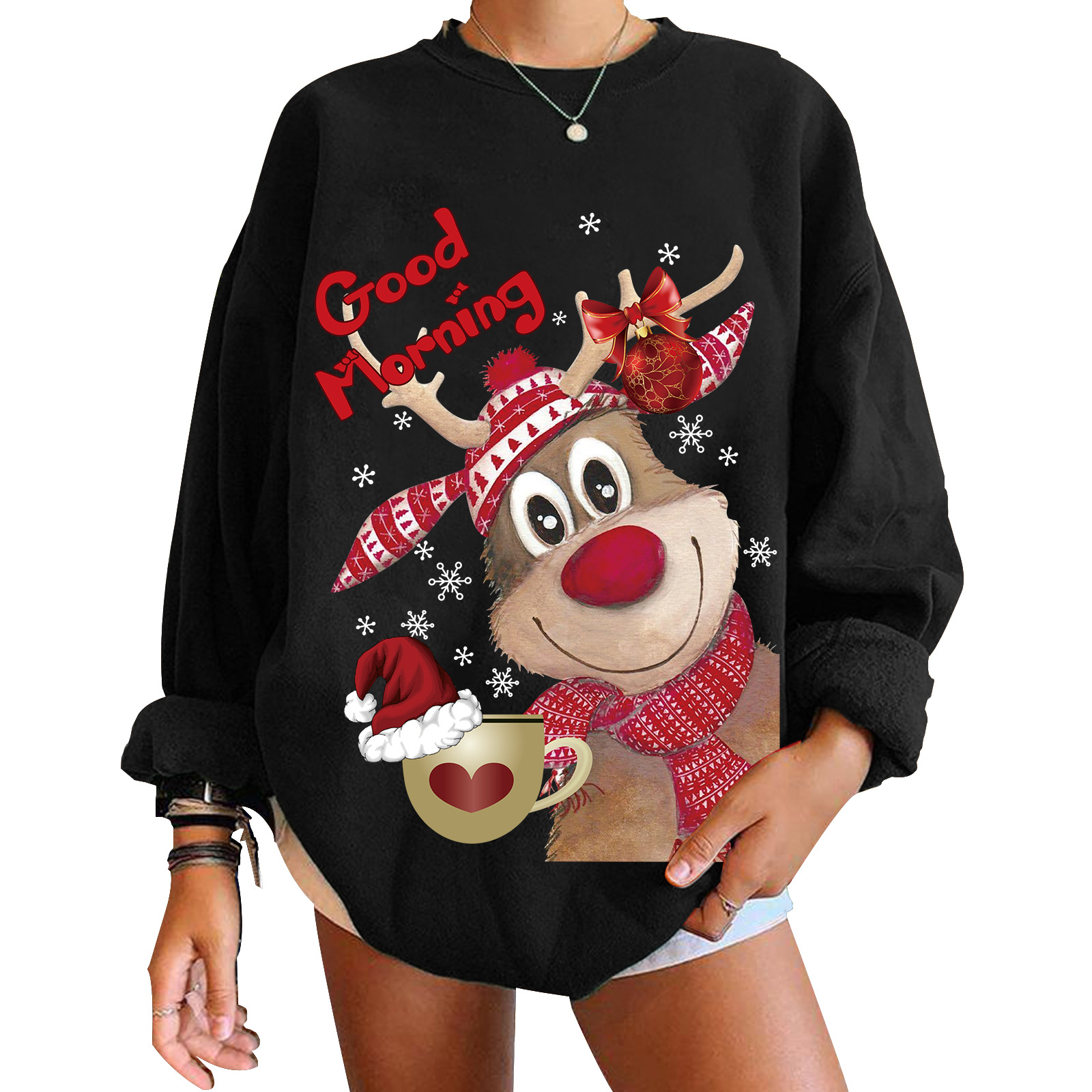 Good Morning Christmas Sweatshirt Christmas Reindeer Christmas Sweatshirt for Women TT6310