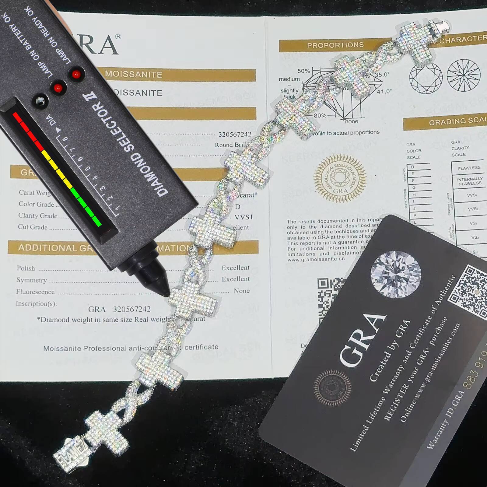 Pass Diamond Tester 11mm Moissanite Evil Eye Infinity Cuban Link Bracelet 925 Silver VVS Mossanite Iced Out Cross Cuban Bracelet