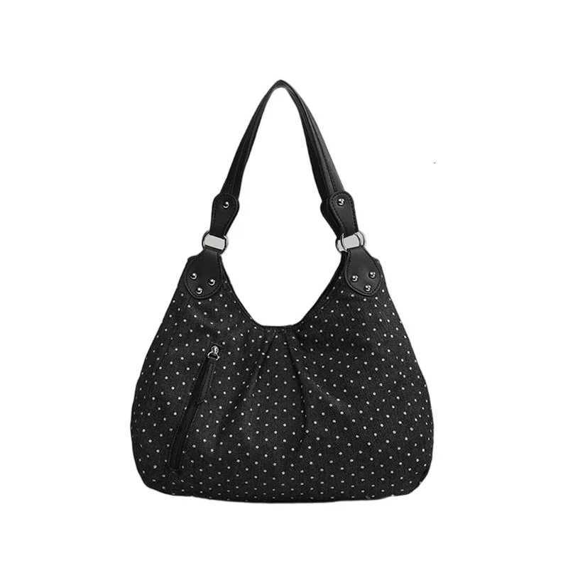 Fashionable retro handbag millennial polka dot crossbody bag large capacity commuter tote bag casual and versatile shoulder bag W251031
