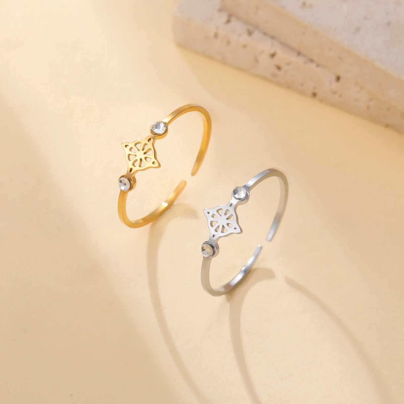 Skyrim Women Clear Zircon Witch Knot Open Ring Stainless Steel Gold Color Adjustable Rings Amulet Witchcraft Jewelry GiftXJ251031