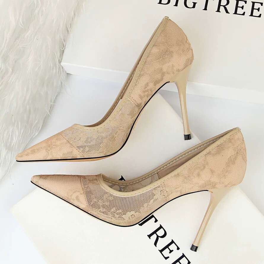 Mesh Black High Heels 2025 New Dress Lace Sexy Designer Shoe Stiletto Pointed Toe stiletto Shoes for Women
