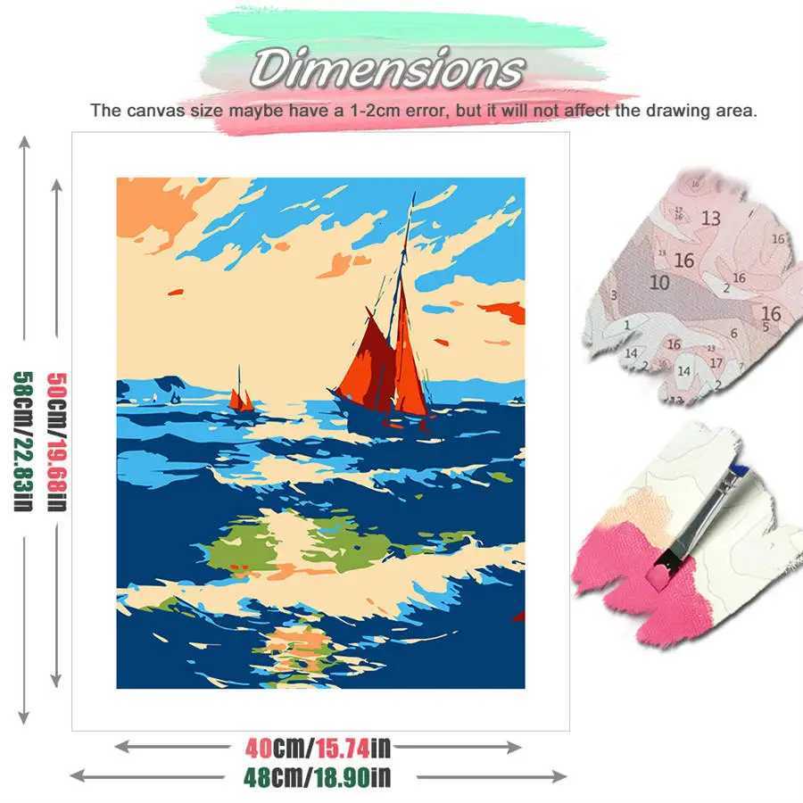 HUACAN Painting by Number Kits Sunset Sailboats Ocean Scenic Landscape Set DIY Oil Painting Scenery Artcraft Handpaint Decor C251031