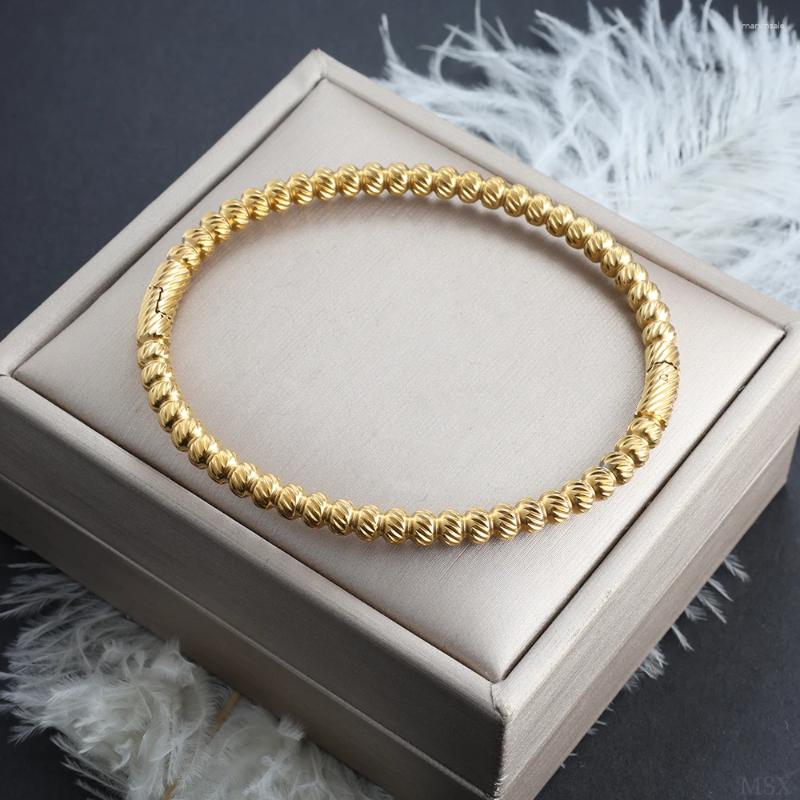Bangle Beaded 316L Stainless Steel Bracelet For Women PVD Vacuum Gold-plated Waterproof Non-fading Metal Daily Wear Jewelry