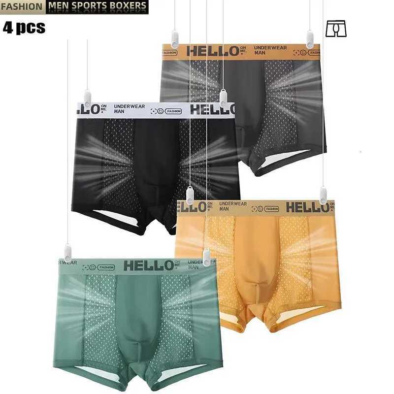 4Pcs Mens Underwear Ice Mesh Bacteriostatic Crotch Men Boxer Shorts Thin Breathable Men Underpanties Summer Ventilate PantiesT251031
