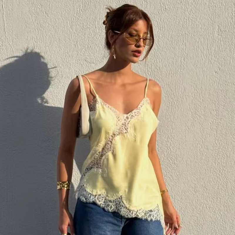 HXAO 2025 Woman Asymmetrical Slip Top Women Sexy Black Yellow Blue Top Lace Tanks Camis Chic Y2K Slveless Backless Camisole C251031