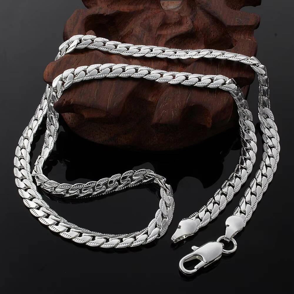 Wholesale Cheap Fashion Jewelry 5mm Full Sideways Silver Gold Color Cuba Chain Necklace Punk Hiphop Necklaces for Women Men