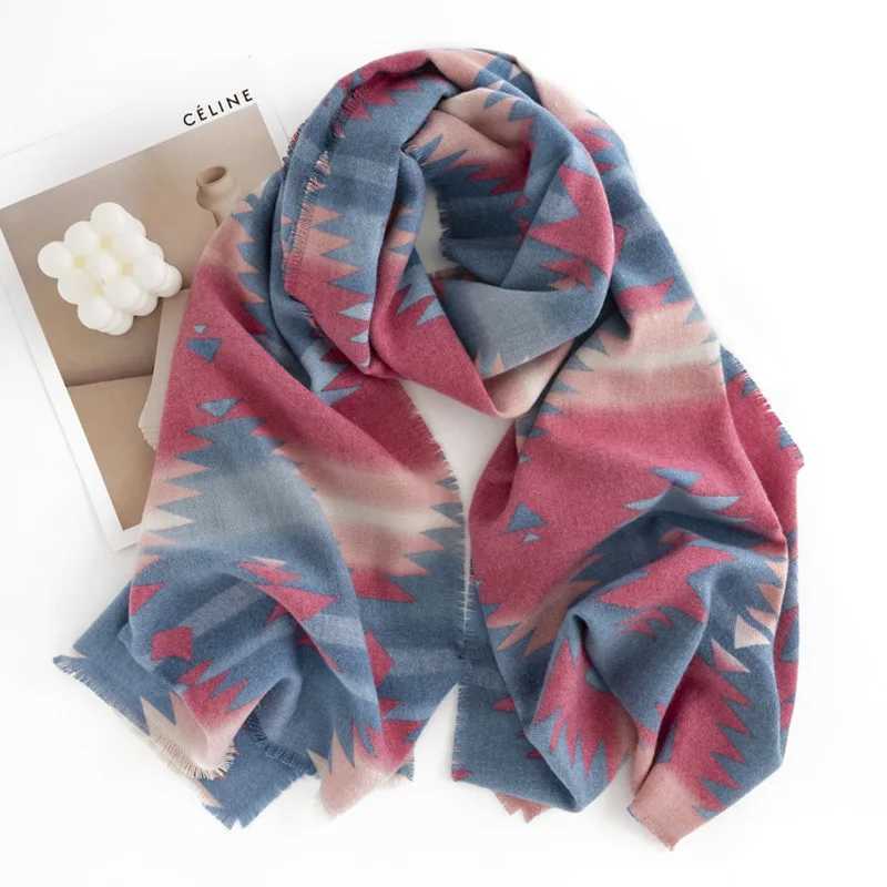 Geometric Ethnic Style Jacquard Imitation Cashmere Scarf for Women High Grade Tassel Elegant Autumn and Winter Warm Shawl C251031