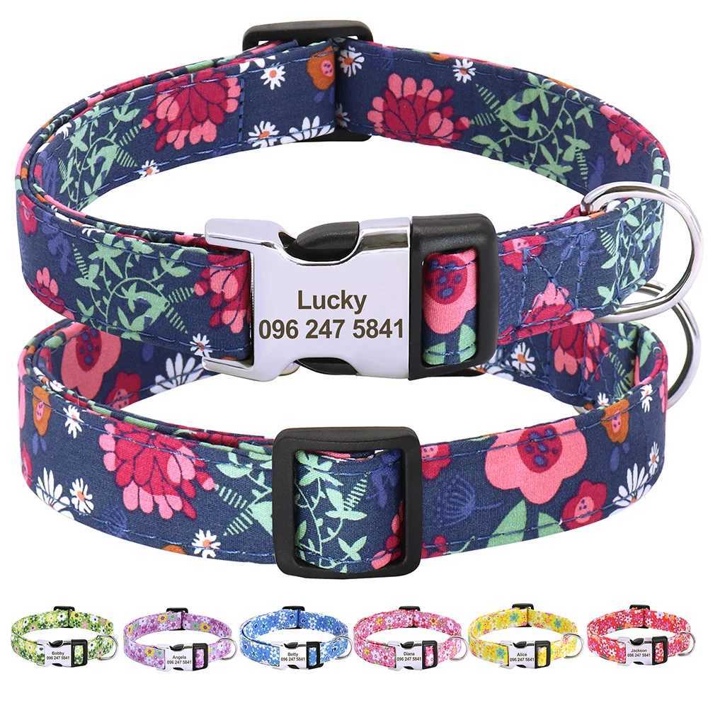Floral Printed Custom Dog Collar Nylon Free Engraved Name ID Tag Pet Collar Personzed Dog Collars For Small Medium Dogs Cats C251031
