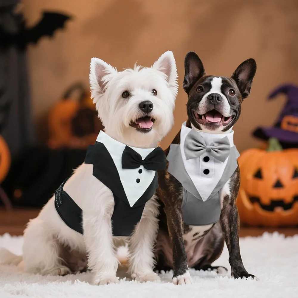 Halloween Christmas Dog Vest Tuxedo Harness Adjustable Tuxedo with Bow Tie for Male Dogs Wedding Party Suit Pet Costume Outfits C251031