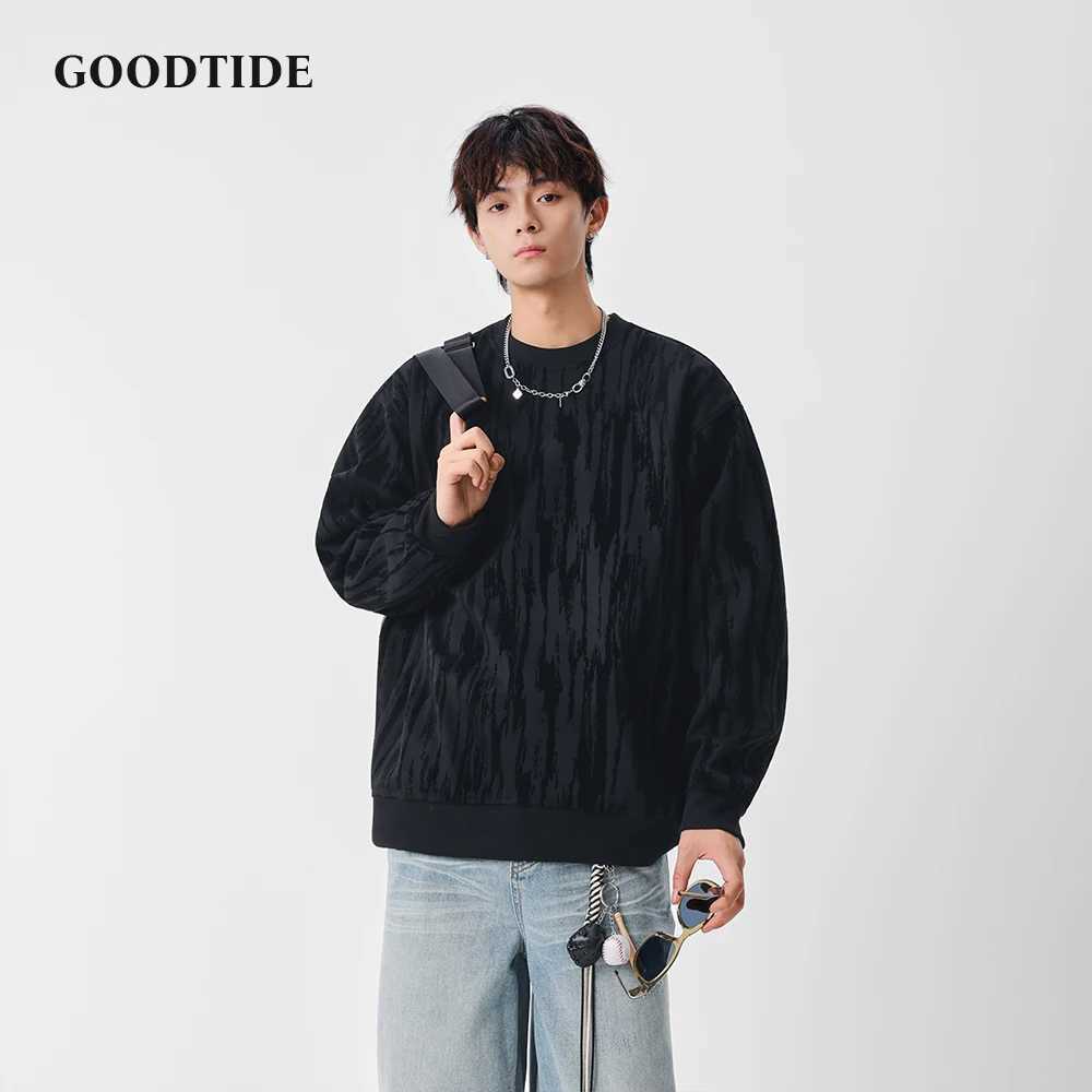 Fashion Mens Casual Crew Neck Sweatshirt 2025 Winter New Textured Pattern Comfortable Soft Long Sleeve Pullover Top J251031