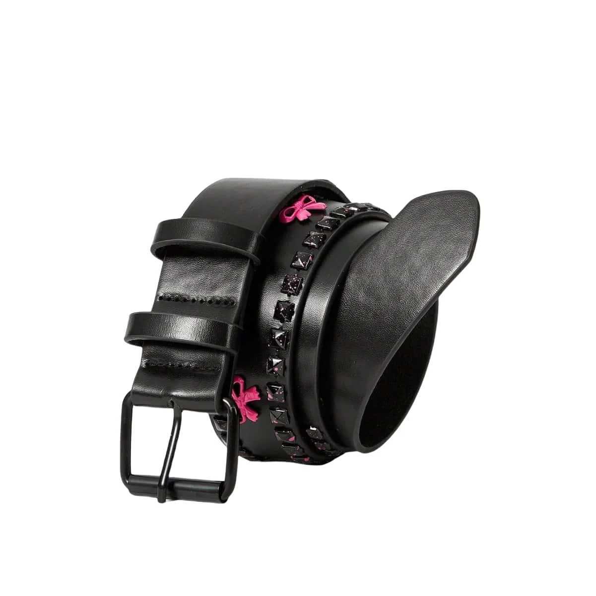 Pink Bow Design Womens Belt Hip Hop Punk Y2k Girls Girdle Fashion Personality Metal Stud Jeans Accessories Black WaistbandW251030