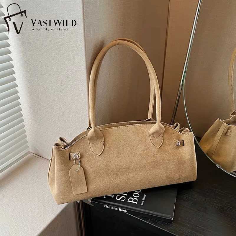 French Style Underarm Shoulder Bags For Women PU Suede Pure Color Tophandle Bag 2025 Autumn New Luxury Designer HandbagsT251031