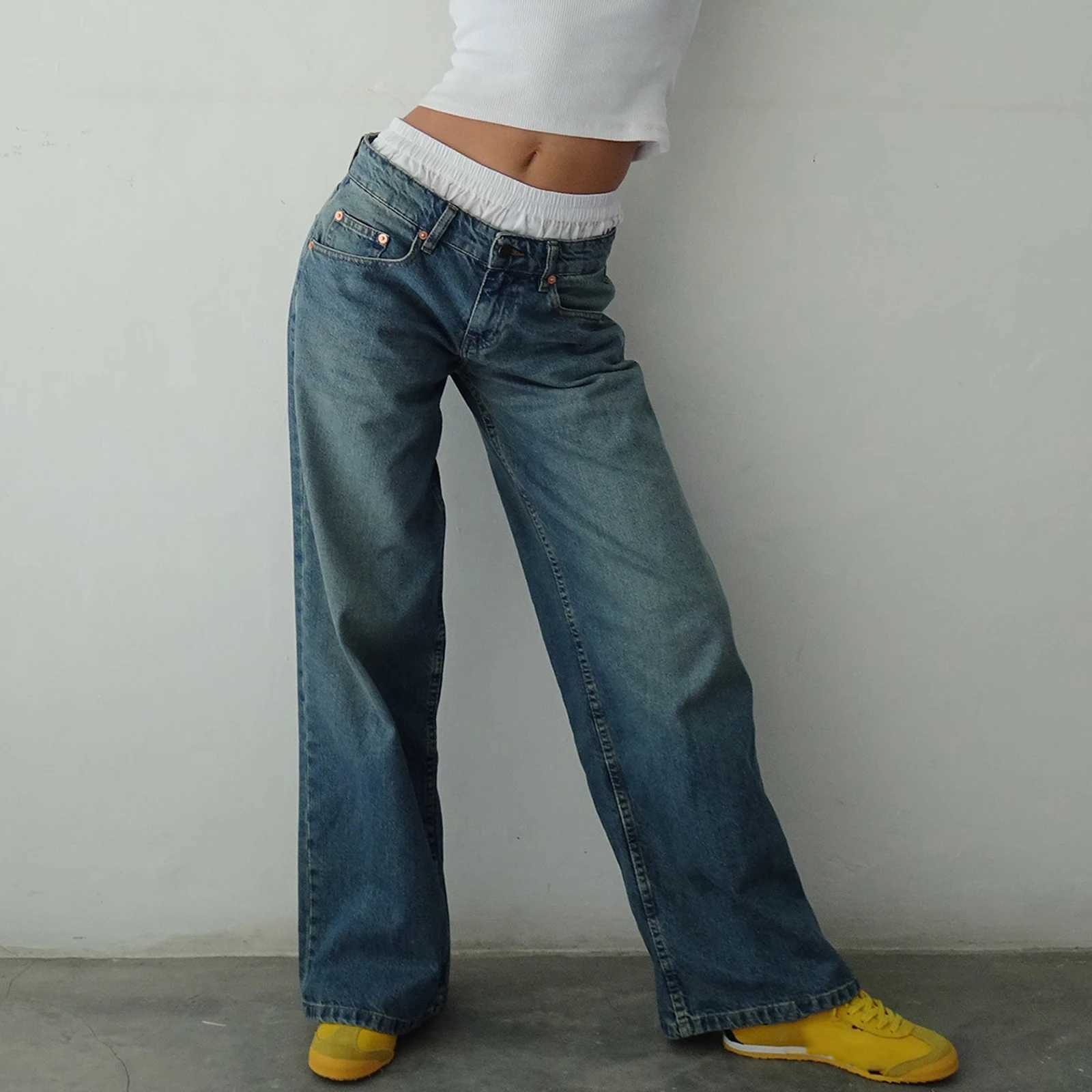 Y2K Baggy Jeans for Women Trendy Low Rise Casual Straight Leg Boyfriend Jeans Denim Pants with Pocket Streetwear J251031