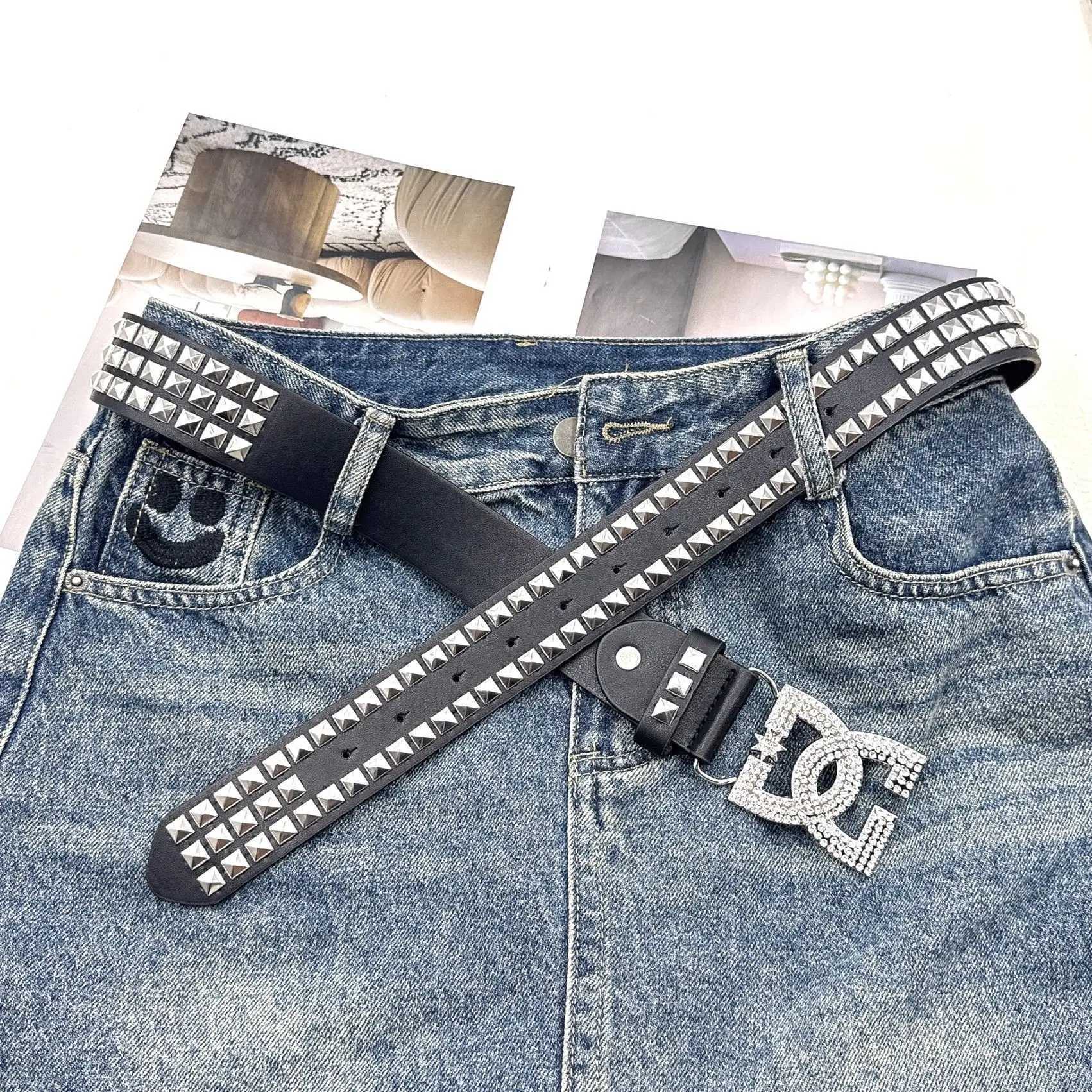 YK2 luxuryhot girl womens rhinestone belt unique punk fashion rivet leather belt versatile embedded decorative beltW251030