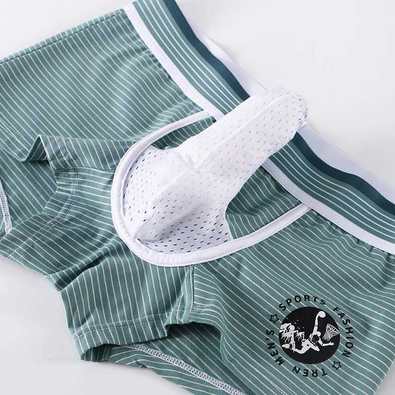 Mens Elephant Pouch Underwear Bulge Sexy Boxer Shorts Cotton Panties Striped Penis Bag Hot Men Lingeries Scrotum SeparationT251031