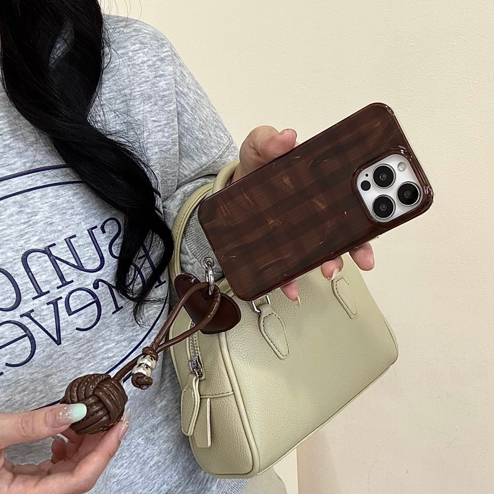 Brown Plaid Heart Pendant Phone Case Compatible with iPhone 17/16 Pro Personalized Protective Cover iPhone 15/14
