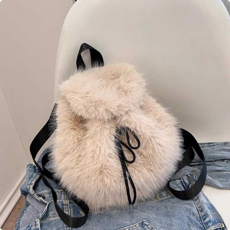 Womens Plush Backpack Stylish Commuter Cute Winter 2025 New Korean Student Travel Small Backpack Furry Design W251031