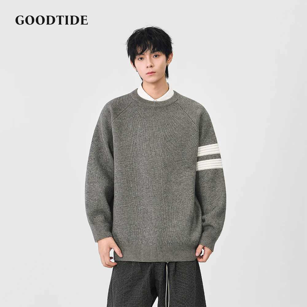 2025 Winter Fashion Mens Casual Crew Neck Sweater Stripe Sleeve Raglan Sleeve Knitted Pullover Soft Long Sleeve Jumper Top J251021